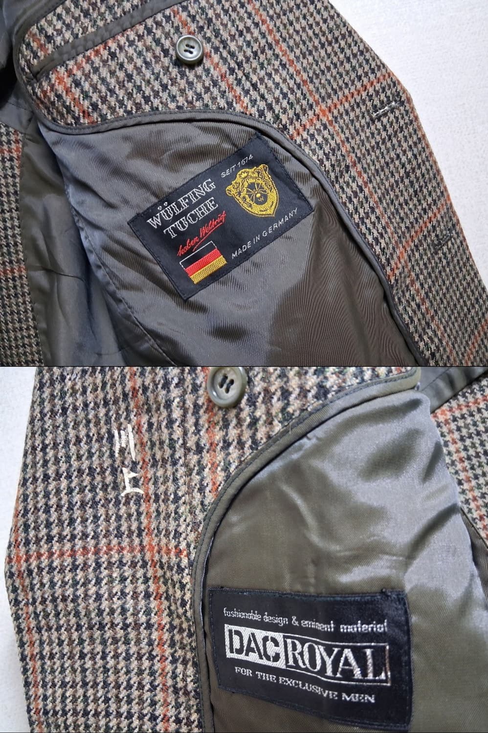 일본구제 WULFING TUCHE 남성 100%순모 레트로체크모직쟈켓90 상품이미지7