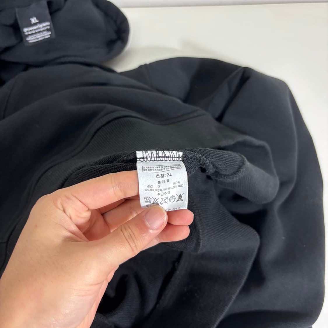 XL 그루브라임 블랙 오버핏 면 후드티 상품이미지4