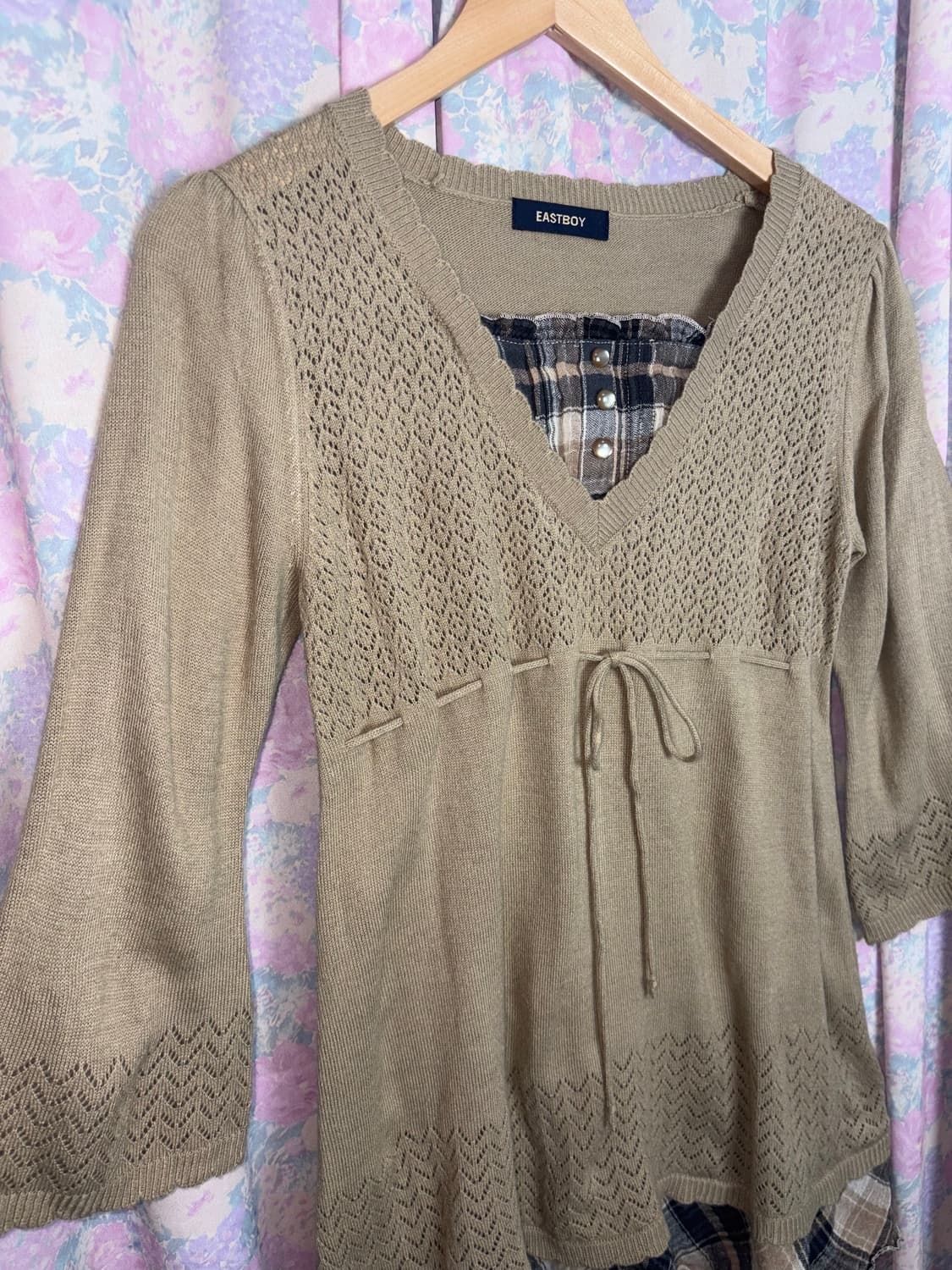 베이지 체크 레이어드 니트 상품이미지5