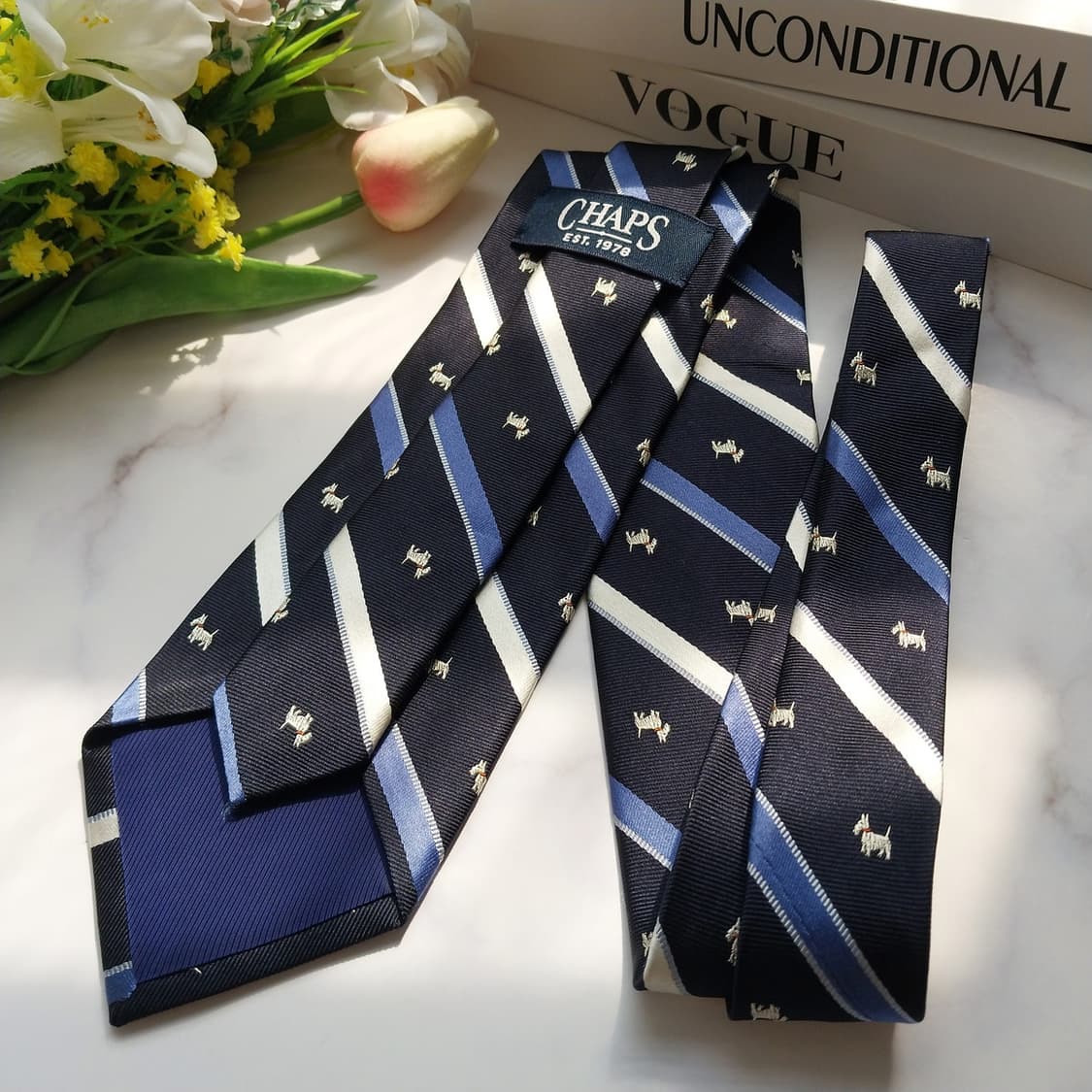 챕스 실크 네이비 강아지 패턴 넥타이 8.5cm A+등급 K945
 상품이미지7