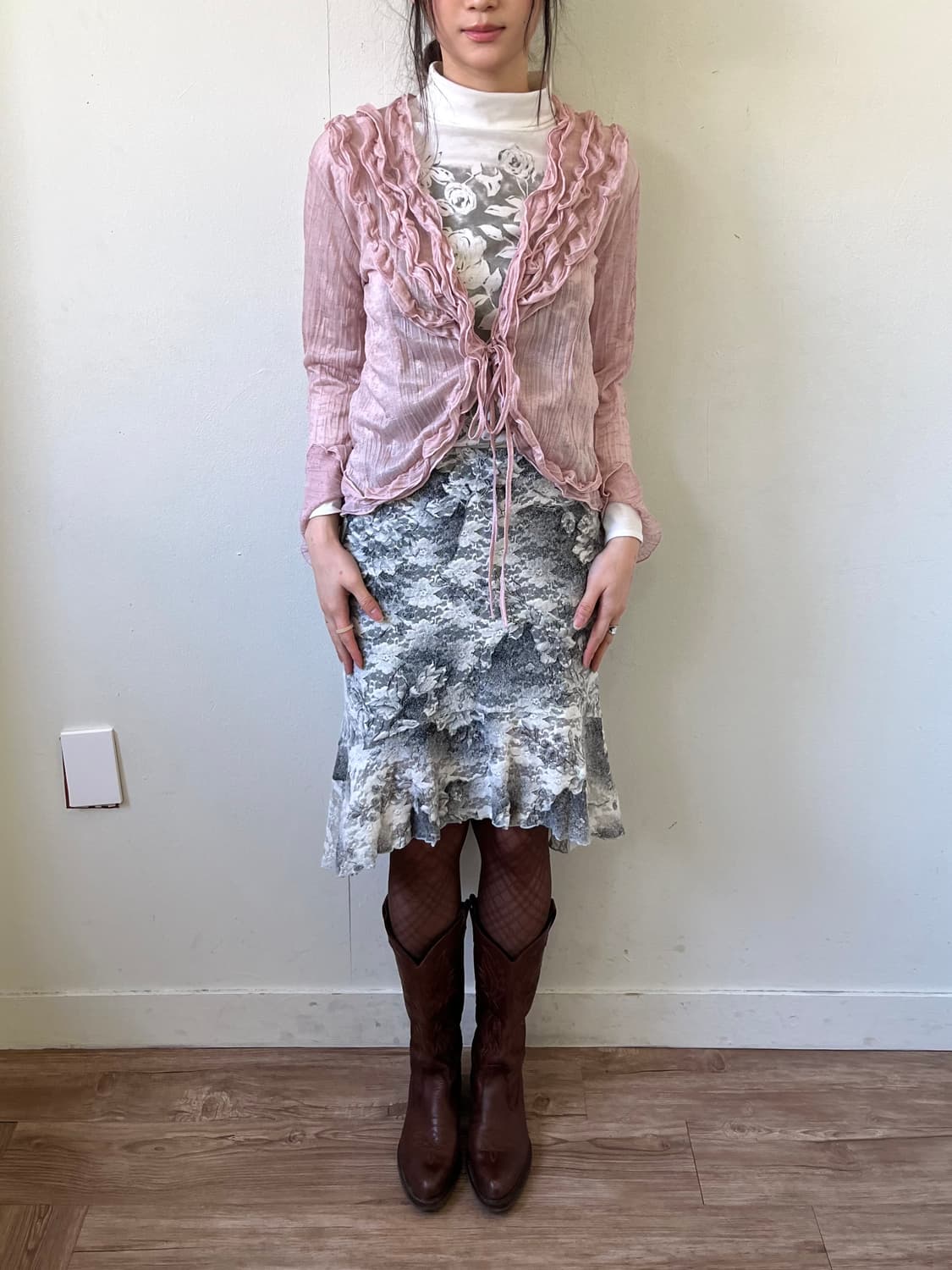 A.G.O 셔링 시스루 가디건 상품이미지8