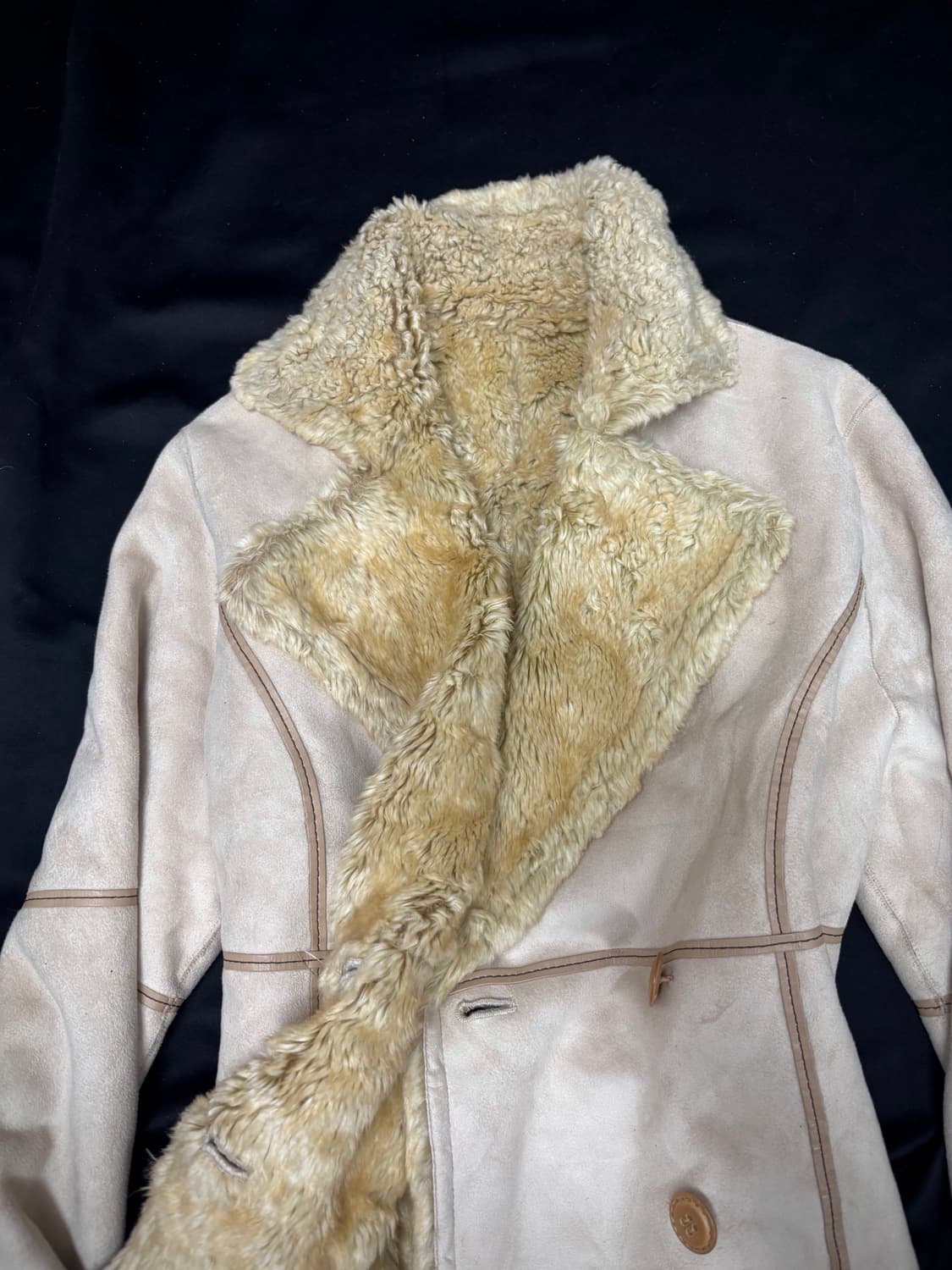 Beige Fur Trimming Ivory Simple Jacket 상품이미지5