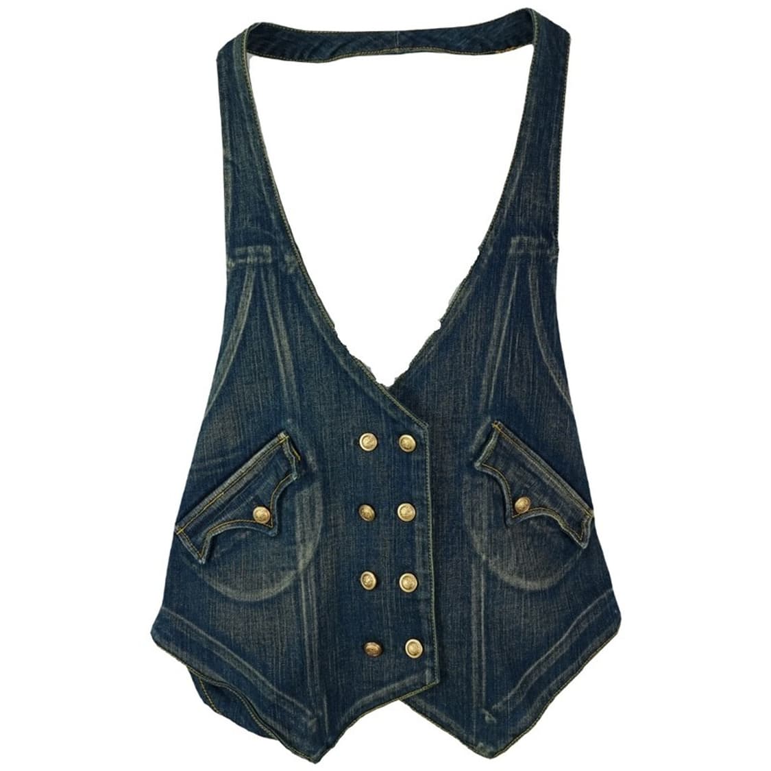 [톰보이] 빈티지 더블 버튼 홀터넥 데님 베스트 조끼 M19324 상품이미지2