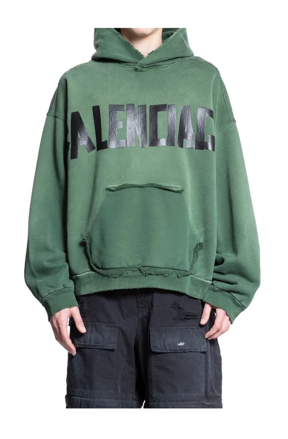 (M) 발렌시아가 뉴 테이프 타입 라지핏 포켓 후디 다크그린 상품이미지4