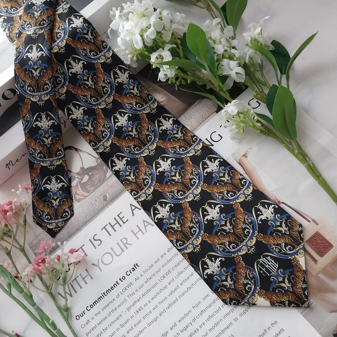 지안프랑코페레 실크 블랙 타이거 넥타이 9.5cm S~A+등급 K1835 상품이미지3