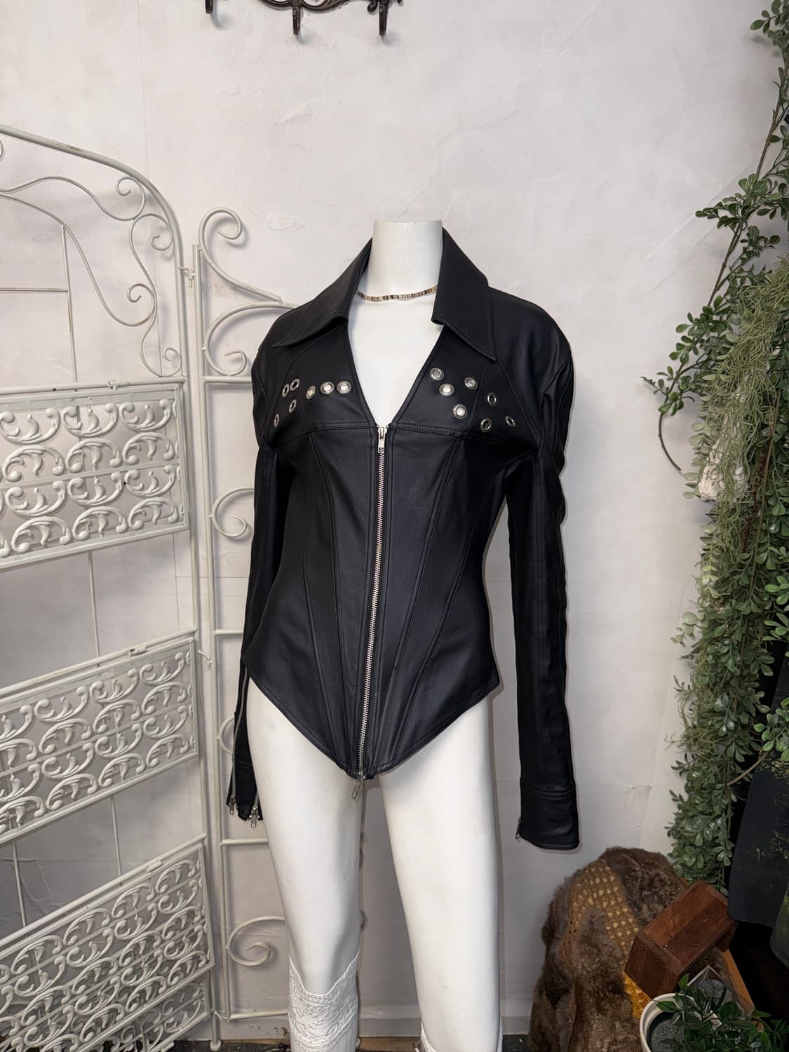 Black cutout punching corset jacket  상품이미지6