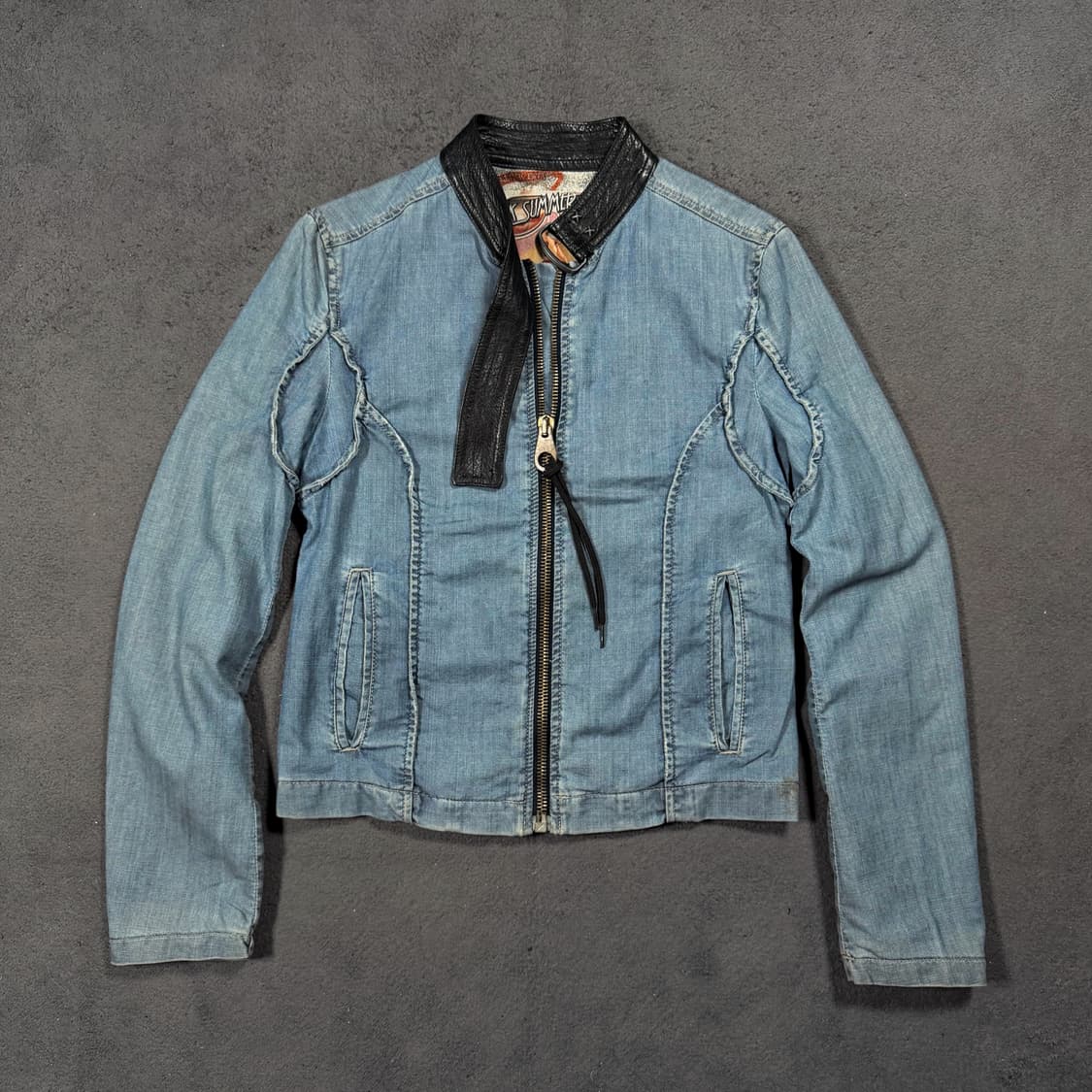 Diesel 디젤 스타일랩 레더카라 데님 크롭 자켓 상품이미지1