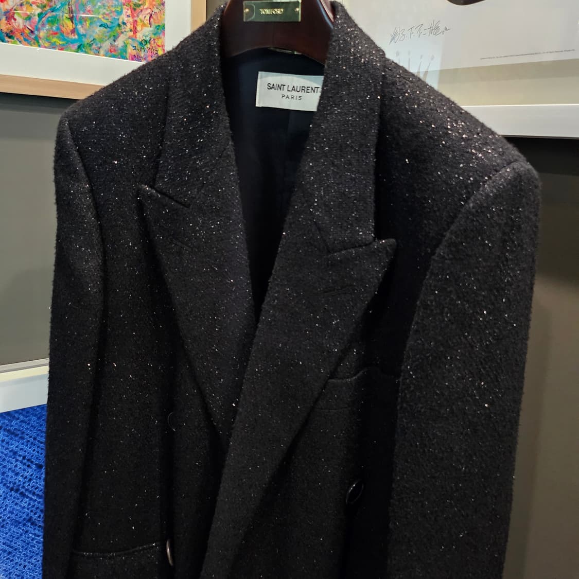 생로랑 로랑 파리 글리터링 올 실버 펄 컬렉션 더블 코트 상품이미지3