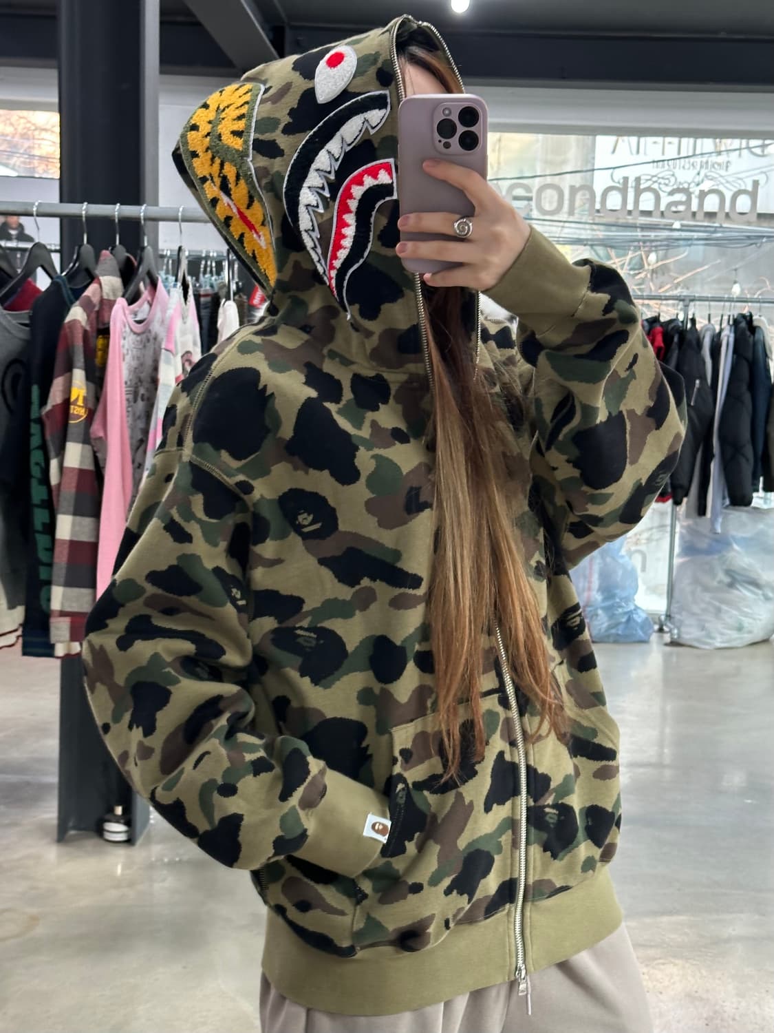 베이프 1st 카모 자카드 샤크 풀후드집업 녹계 상품이미지2