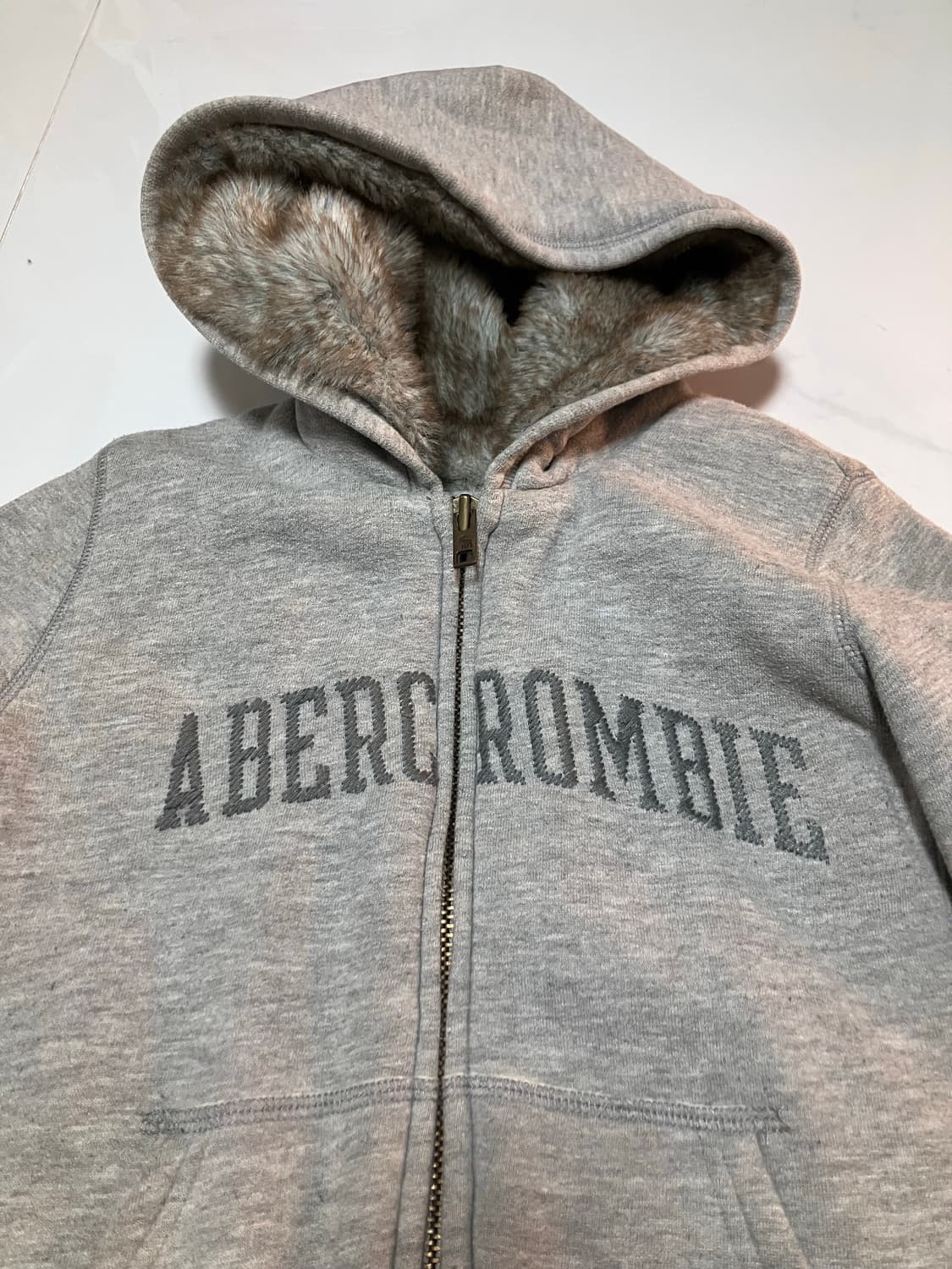 아베크롬비 Y2K 울프죠 딱붙핏 오리지널 빈티지 그레이 퍼 후디 집업 상품이미지2