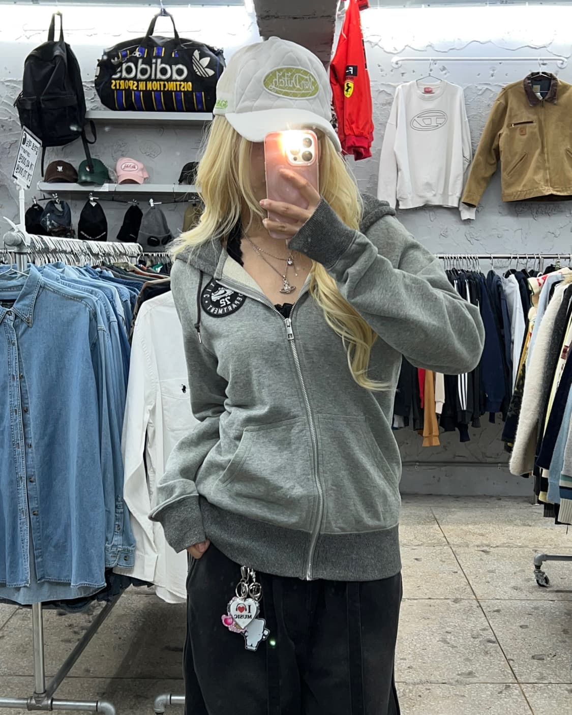 착샷O 나이키 그레이 배색 후드집업 상품이미지5