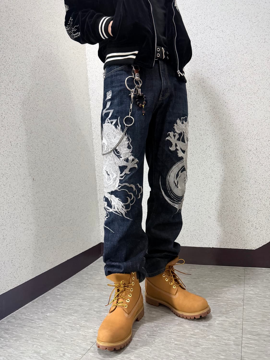 카라쿠리타마시 오리엔탈 드래곤 엠브로이더드 데님 30 상품이미지2