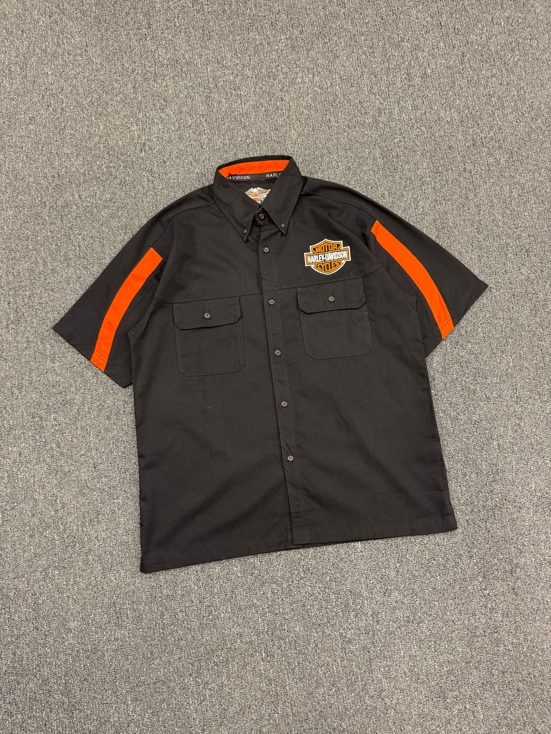 OS)할리데이비슨 빈티지 로고 자수 반팔셔츠 상품이미지2