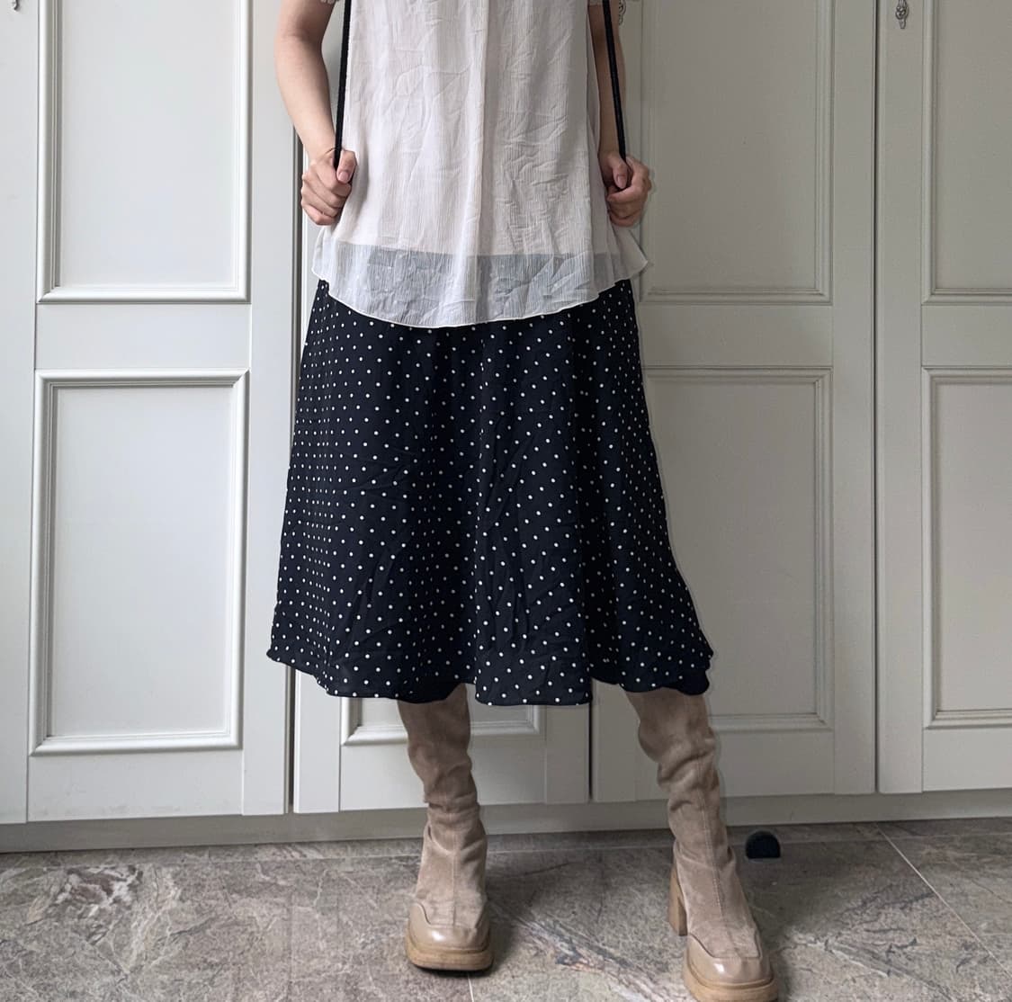 도트 블랙 스커트 상품이미지2