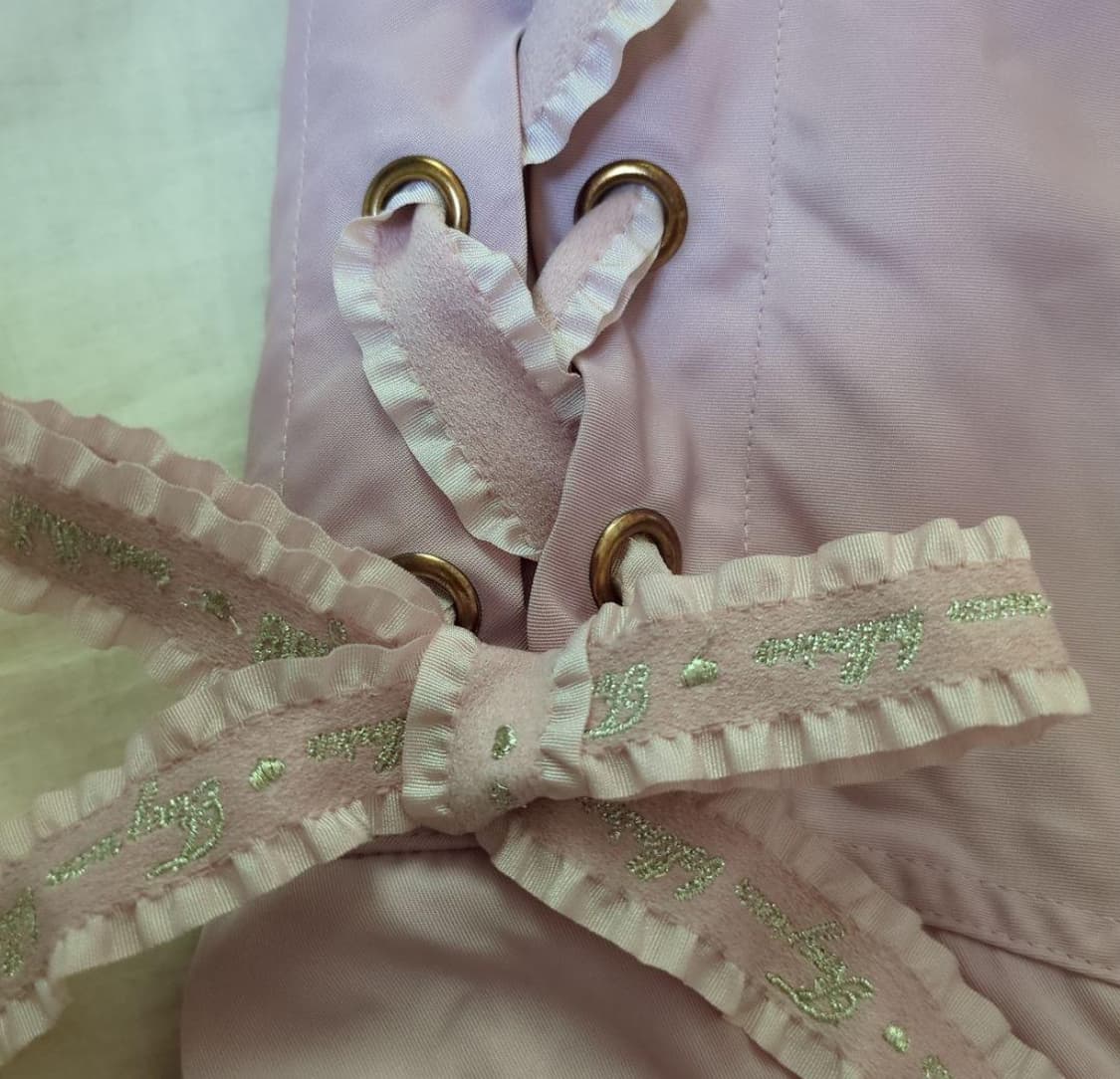 리즈리사 퍼 후드 리본 아일릿 핑크 블루종  상품이미지5