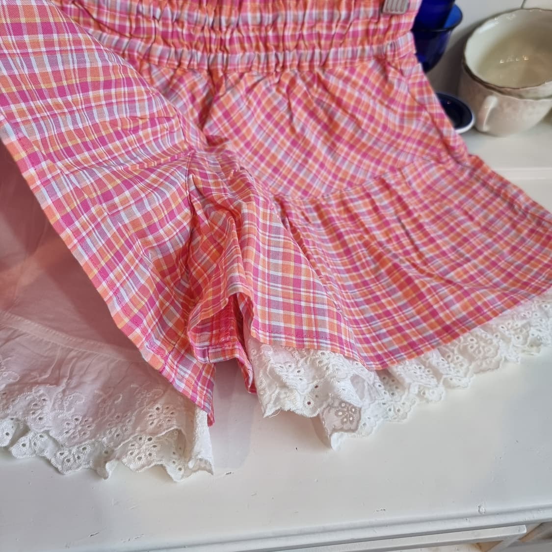 체크 캉캉 치마바지 핑크 레이스 상품이미지4