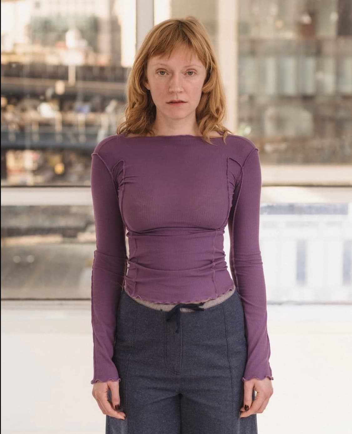 베이스레인지 OMATO 롱 슬리브리스 탑 퍼플 상품이미지1