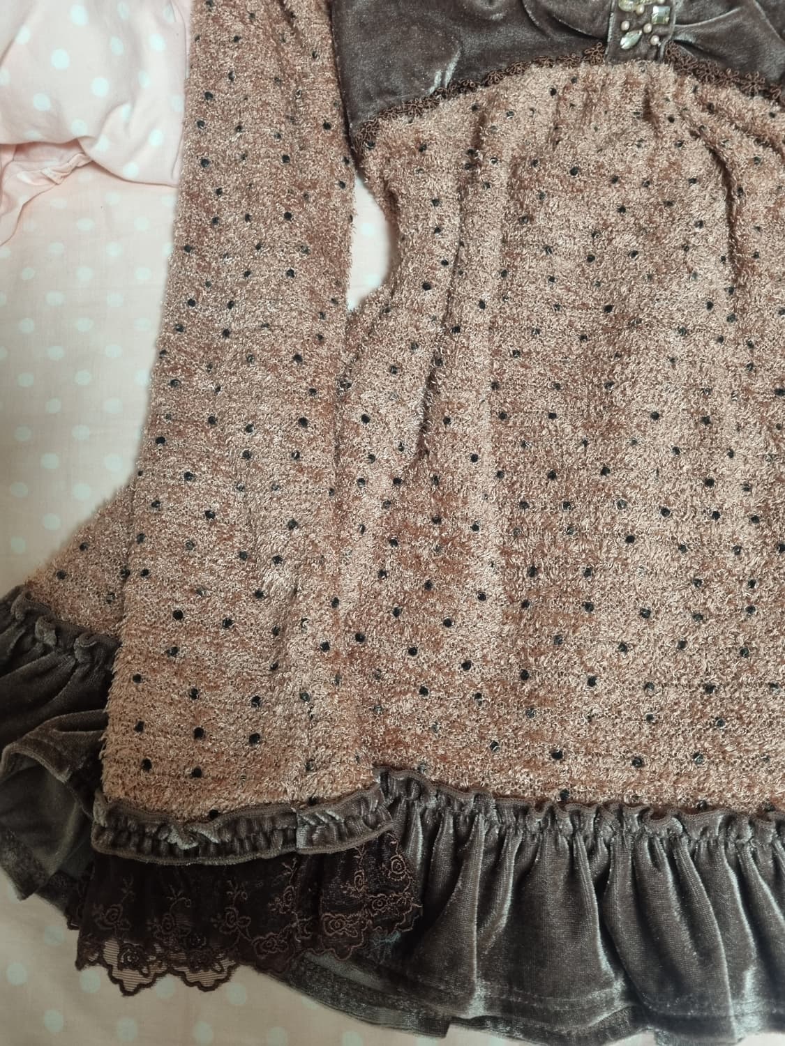 엑시즈팜 라떼갸루 초코맛 리본 니트 로걀탑 도트탑 갸루 리즈리사 트랄라라 상품이미지4