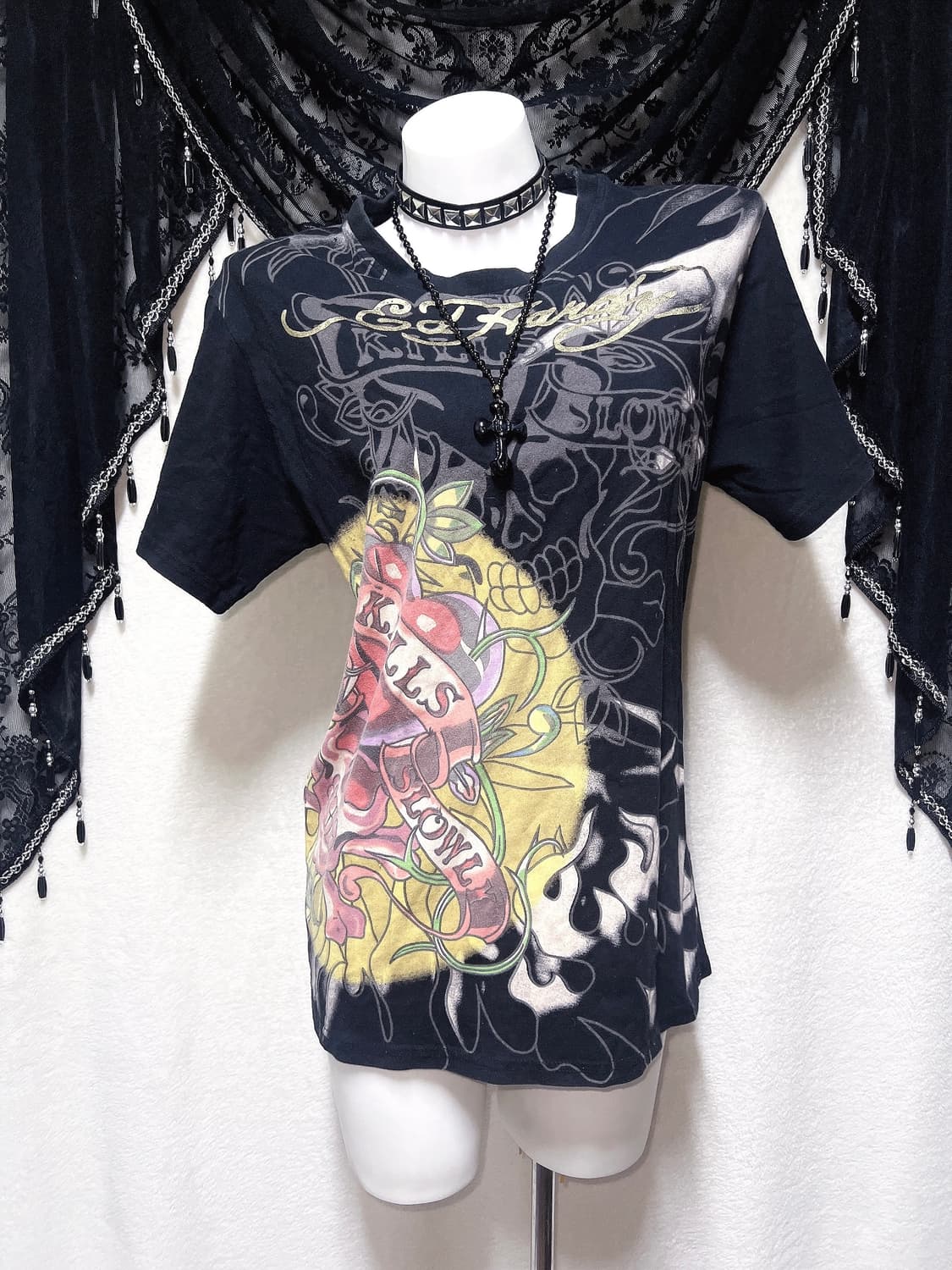 에드하디 해골 스컬 프린팅 올드스쿨 반팔티 고스 펑크 y2k 디그딥 핀터 상품이미지1
