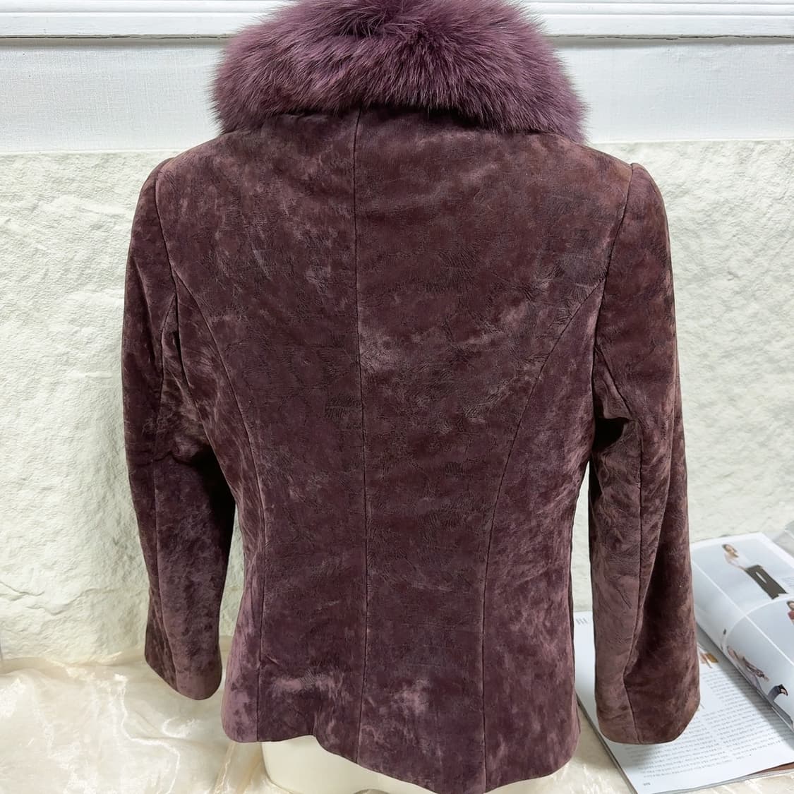 빈티지 다크 보라 큰 폭스퍼 칼라 벨벳 자켓 상품이미지5