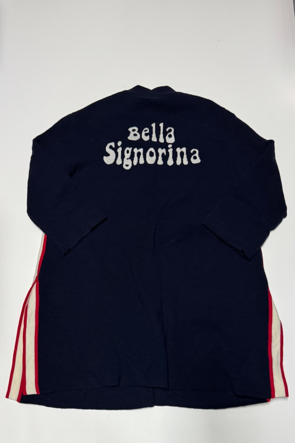 여성 베네통 뒷 프린팅 오버핏 롱 니트 가디건 F 네이비 상품이미지1