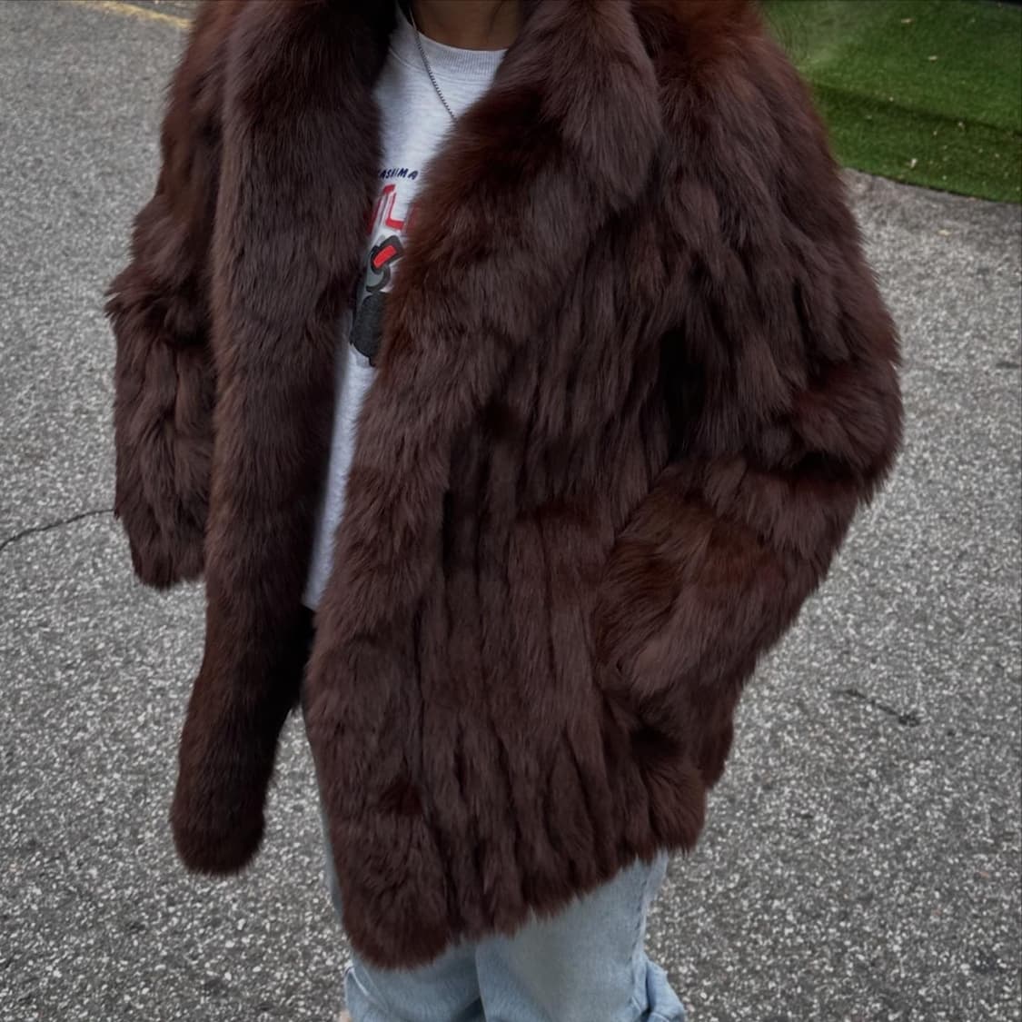 브라운 컬러믹스 사가폭스 퍼자켓L 상품이미지1