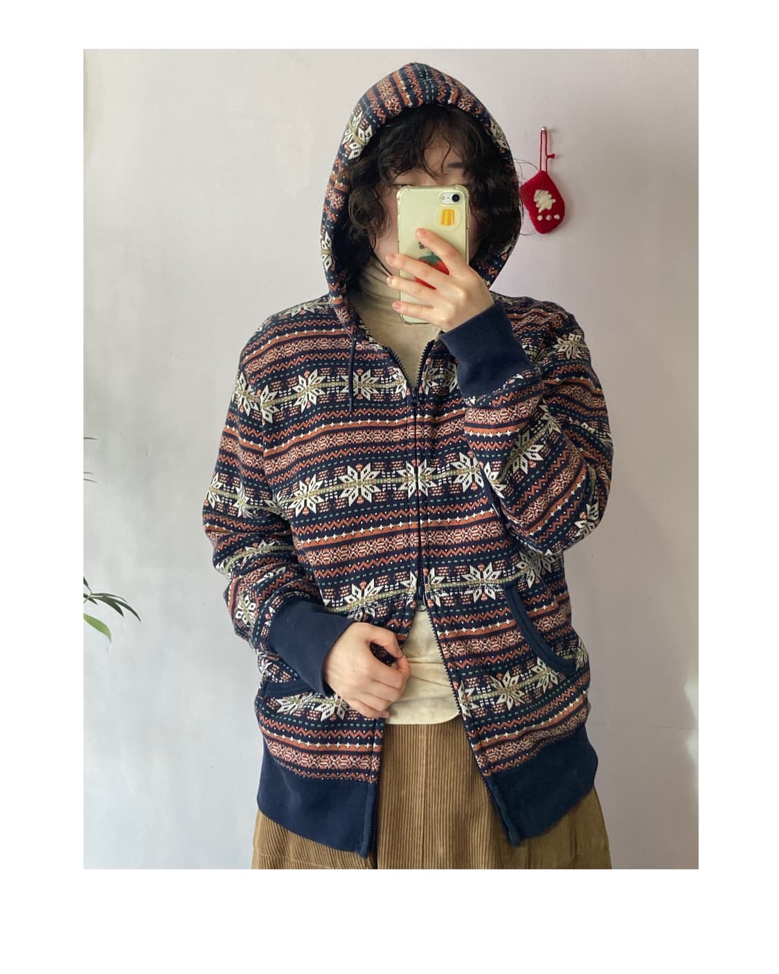 일본빈티지) 눈꽃패턴 후드집업 상품이미지5