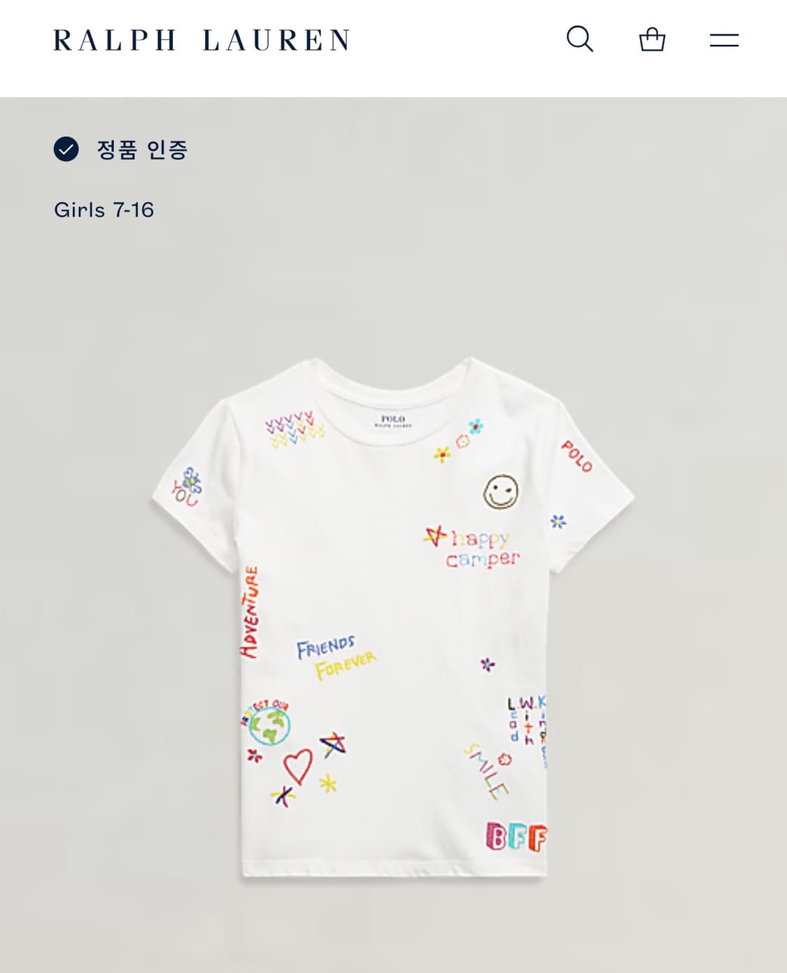 폴로 랄프로렌 QR 걸즈 코튼 저지 그래픽 반팔티 화이트 XL 상품이미지4