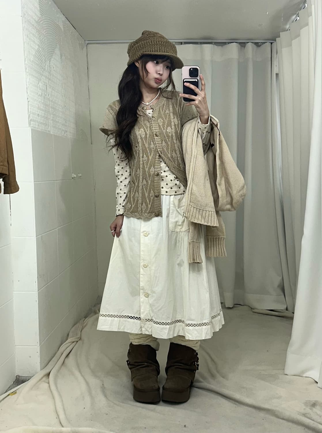 베이지 도트 피코트 하구미 코디세트 상품이미지3