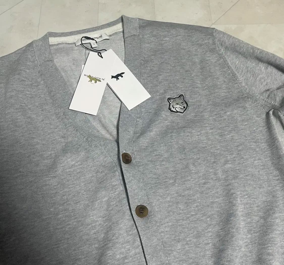 새상품(L) 메종키츠네 볼드 폭스 헤드패치 가디건 멜란지그레이 상품이미지1