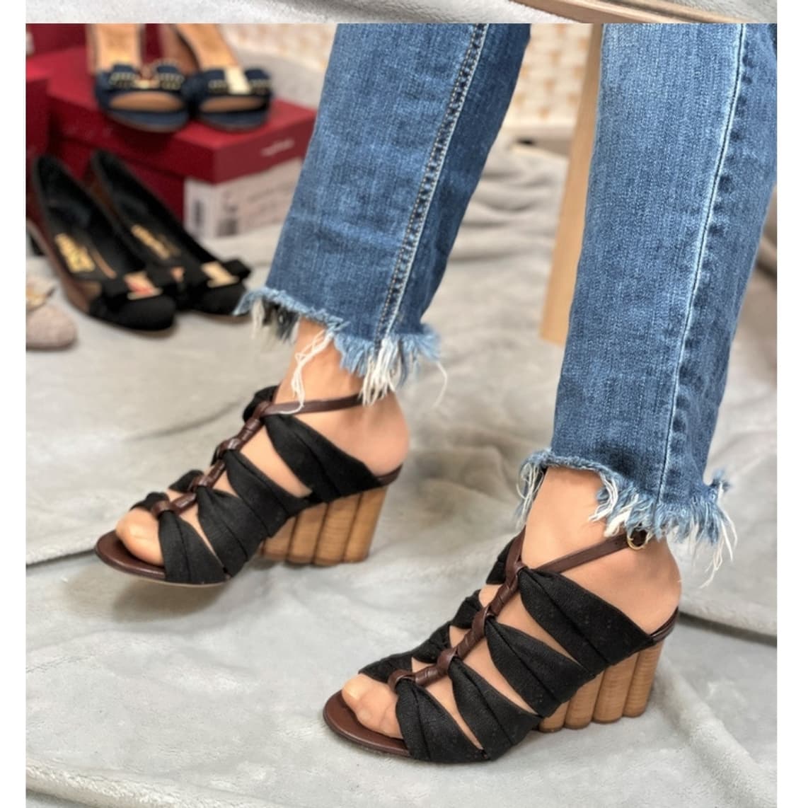 새상품240~245)페라가모 웨지힐 샌들.7센치 상품이미지4