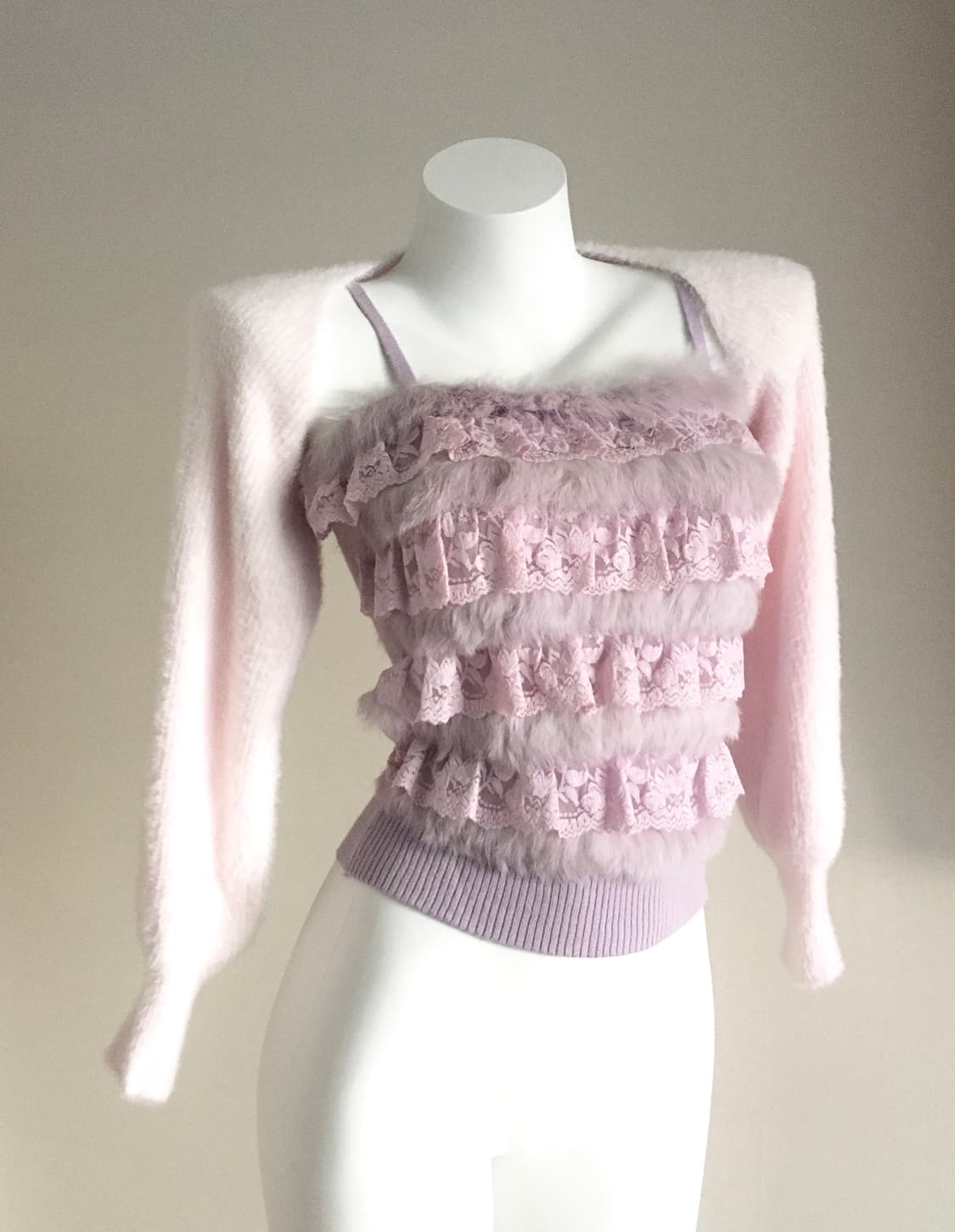 페어리 퍼 프릴 슬리브리스 오리엔탈 연보라 갸루 y2k 상품이미지3