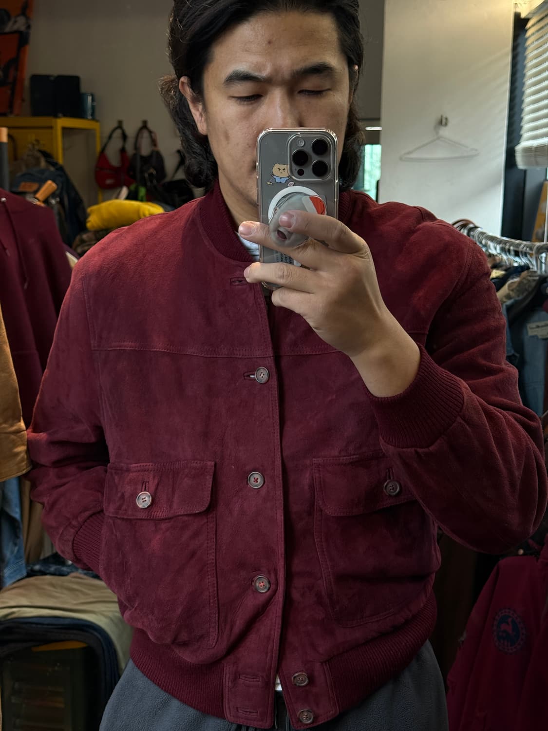 [GOTTARDI] Made in Italy 버건디 스웨이드 레더 블루종 상품이미지7