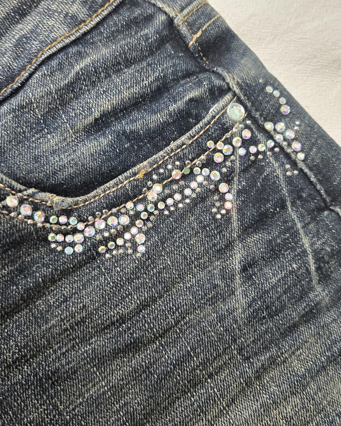 y2k 하라주쿠 라인스톤 로우라이즈 데님 스커트 상품이미지4