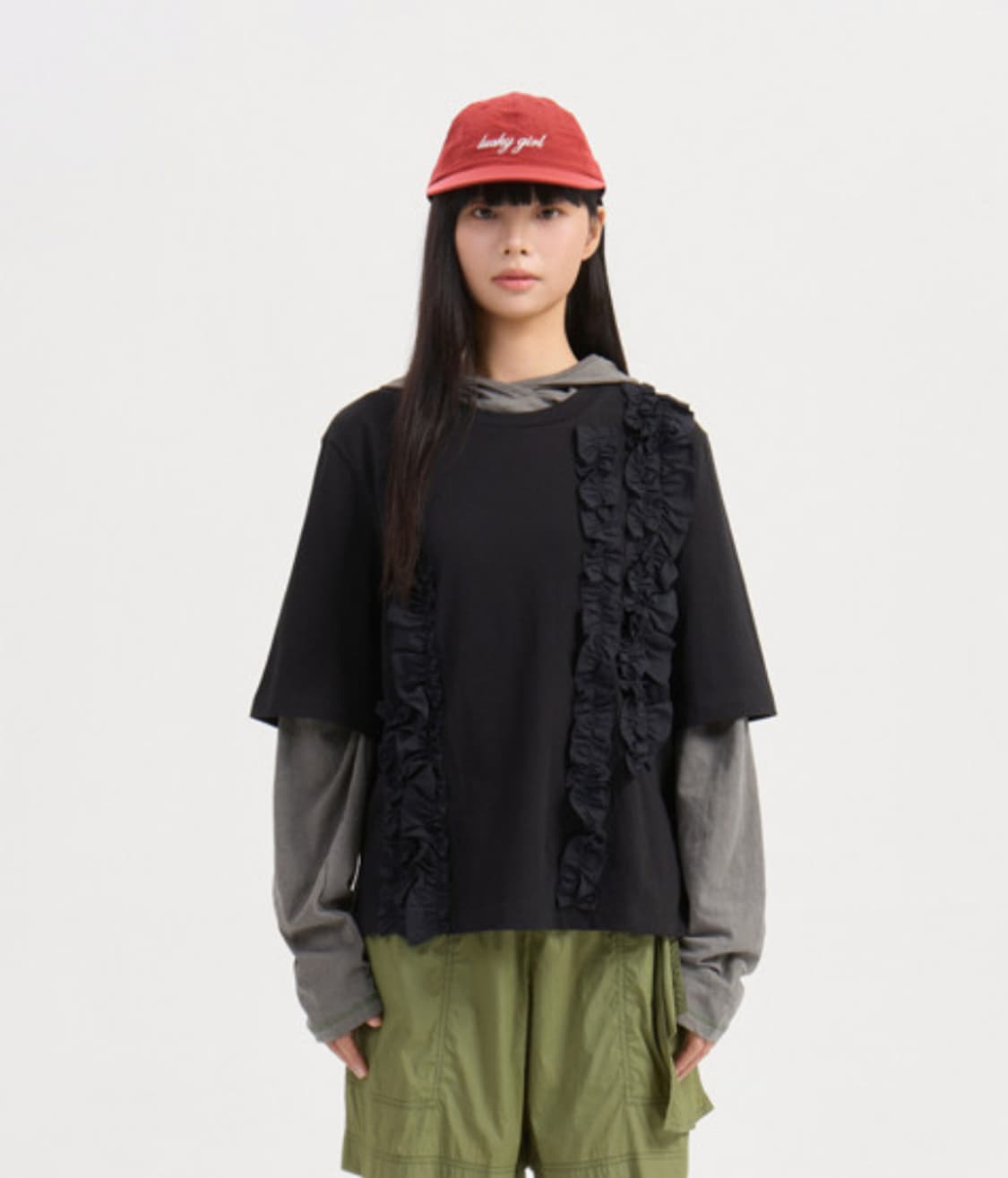 Woven Frill Half Sleeve T-shirt 상품이미지1
