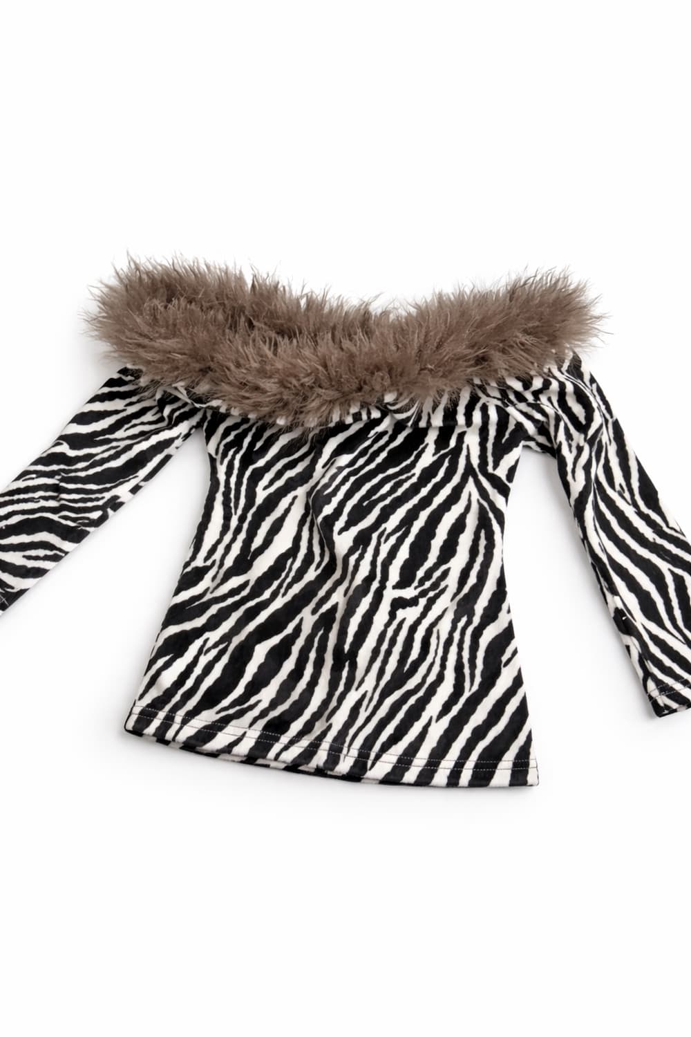 갸루 벨벳 지브라 오프숄더 퍼 트리밍 상품이미지2