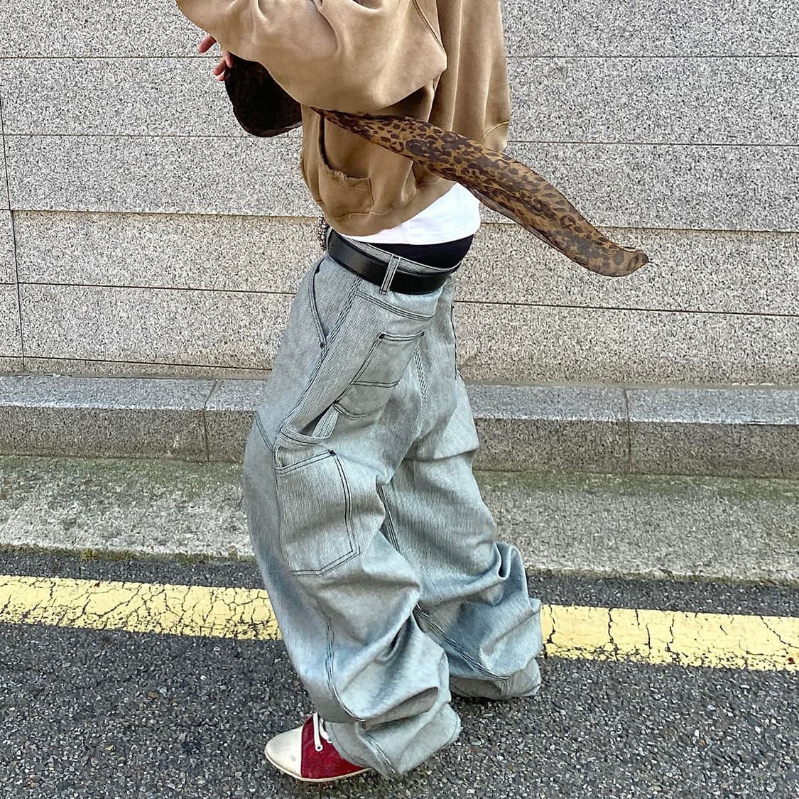 언더마이카 24FW 스트라이프 엔지니어 더블니 워크 팬츠 상품이미지4