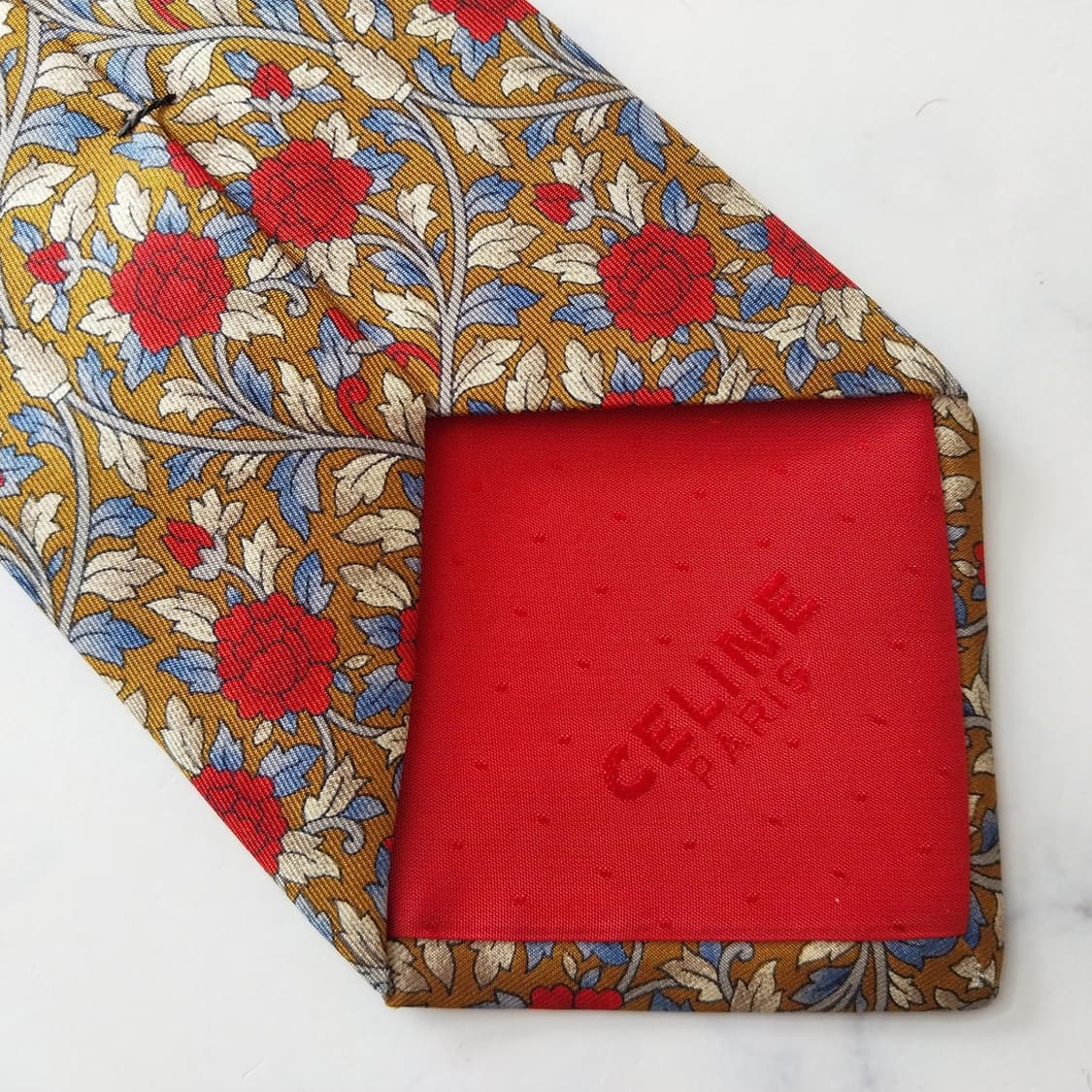 셀린느 실크 브라운 플라워 모티브 넥타이 9.6cm A등급 K1866
 상품이미지9