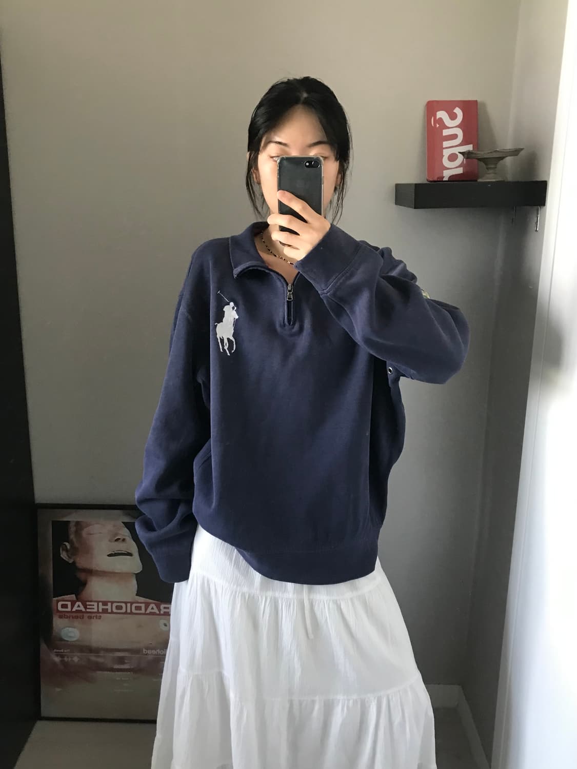 폴로 랄프로렌 빅포니로고 네이비 코튼 반집업 상품이미지1