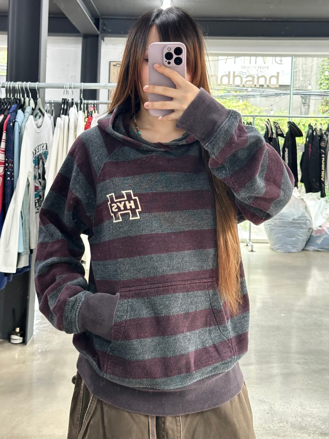 히스테릭글래머 너드 스트라이프 후드티셔츠  상품이미지4