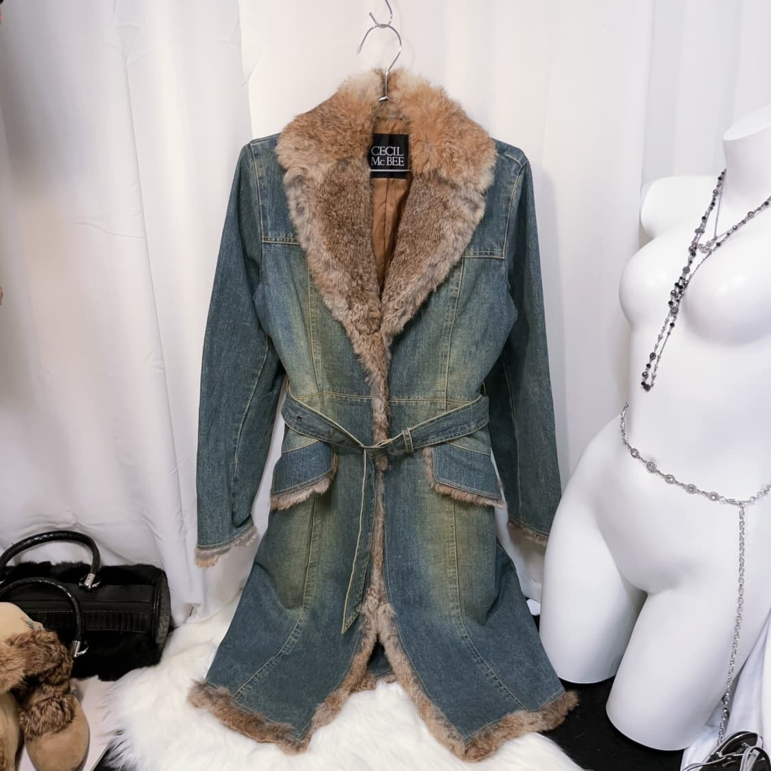 Cecil mcbee y2k Rabbit-fur Denim Jacket 상품이미지4