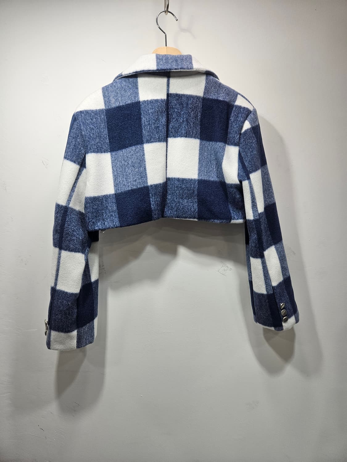 네이비/화이트 체크패턴 크롭자켓 Free 상품이미지6