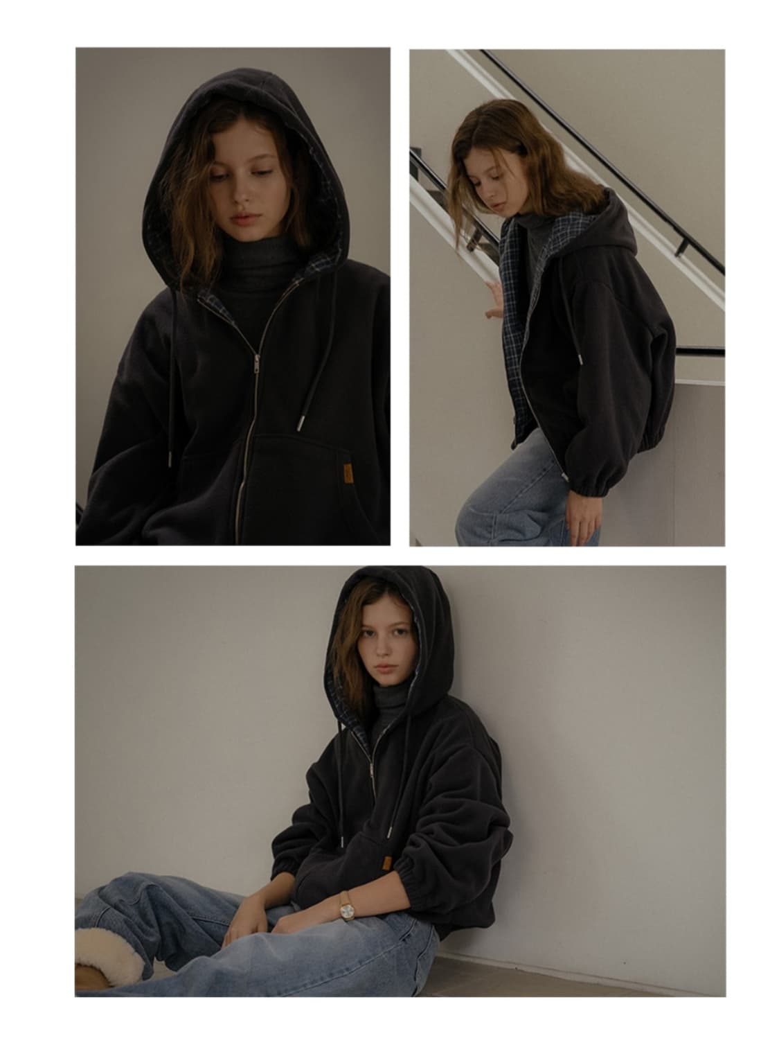 편택포) TILL I DIE/틸아이다이 체크 포인트 플리스 집업 차콜 상품이미지3