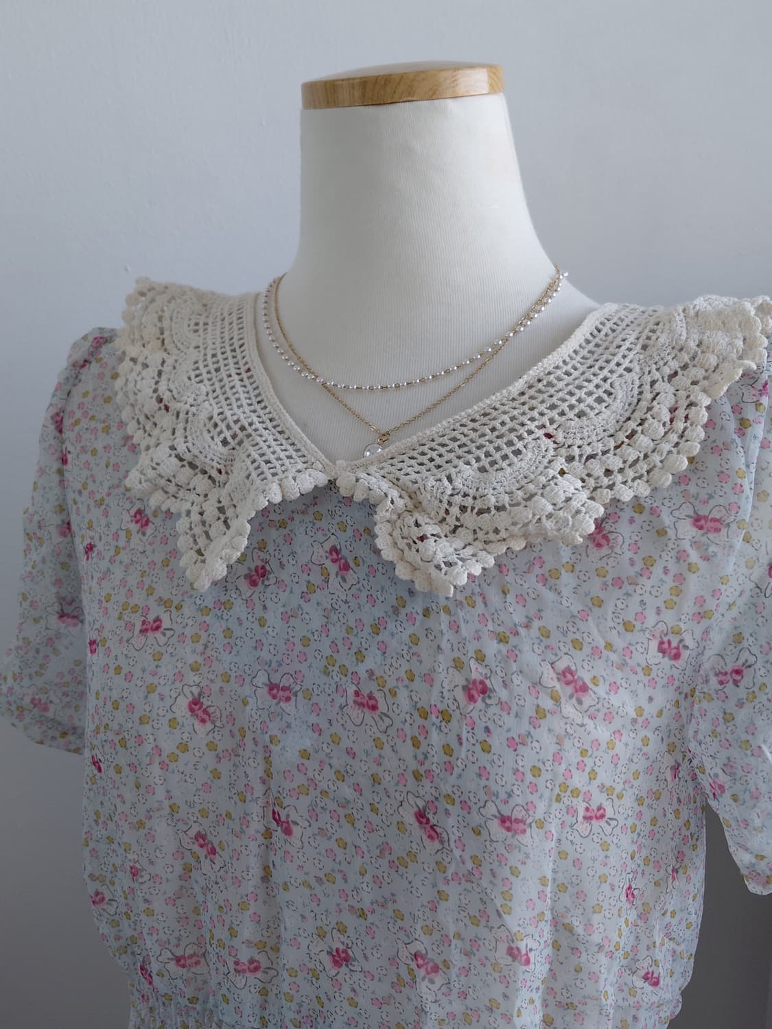 [빈티지] 레이스 칼라 플라워 쉬폰 원피스 상품이미지4