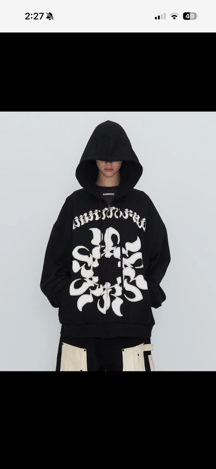쿠시코크 kusikohc 패치 집업 후디 블랙 화이트 후드집업 상품이미지1
