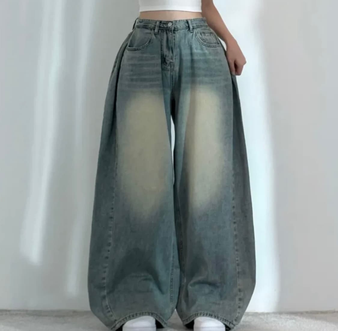 사이드 핀턱 와이드 데님 중청 롱s 상품이미지1