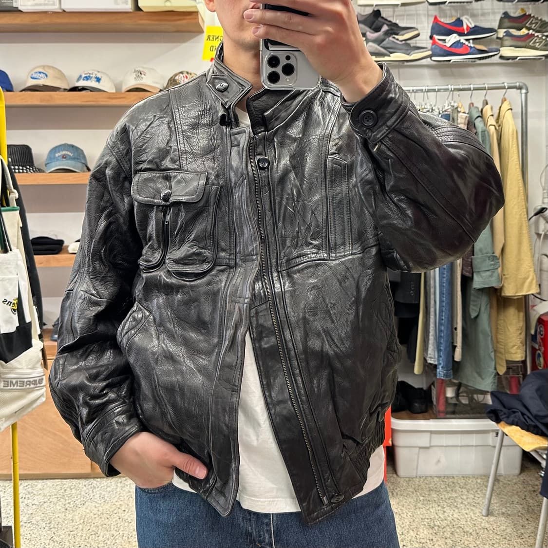 80’s 프랑스 카프스킨 바이커 자켓 상품이미지10