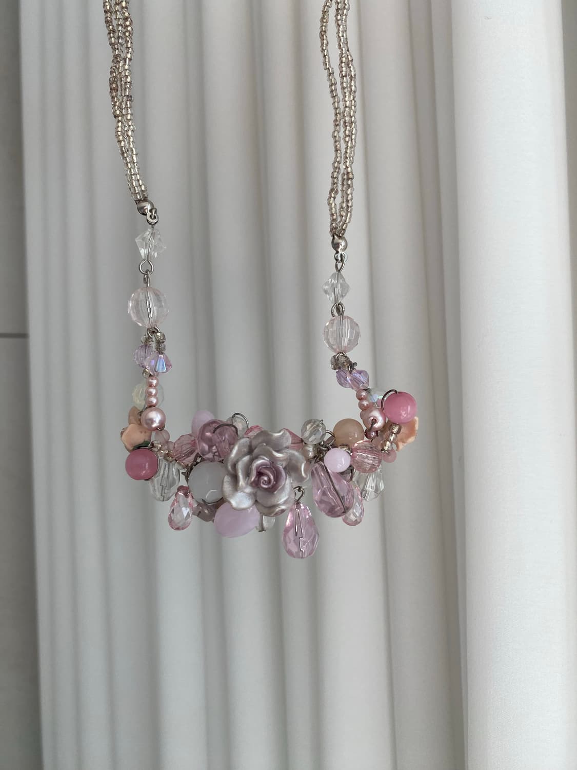 페어리 y2k 키치 핑크 플라워 비즈 목걸이 상품이미지7