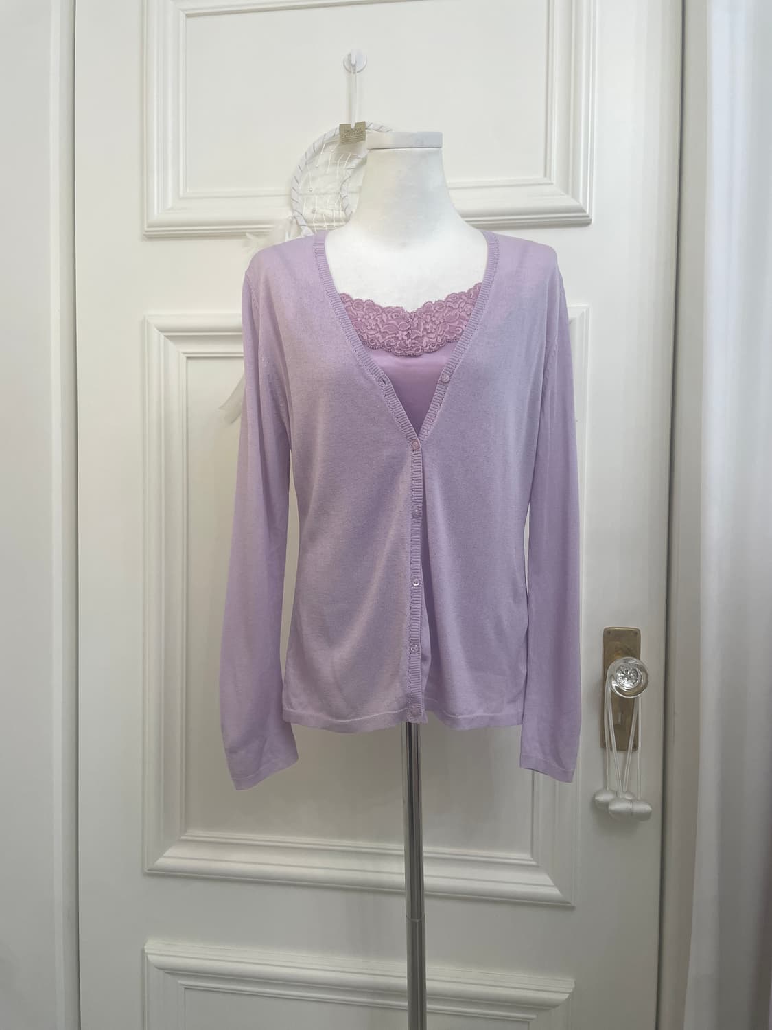 lavender basic cardigan&lace satin sleev 상품이미지1
