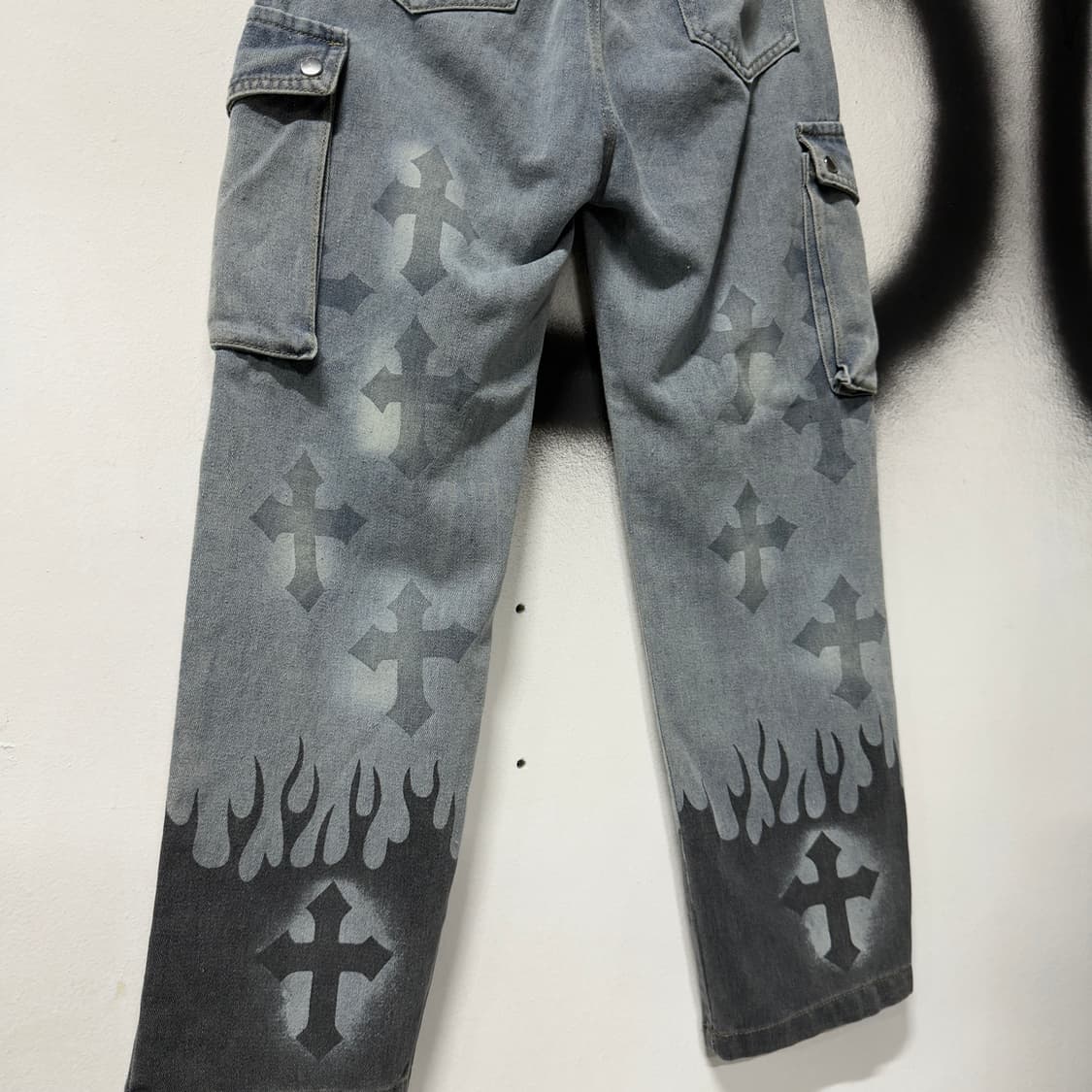 VTG 빈티지 멀티 크로스 프린팅 와이드 카고 데님 팬츠 상품이미지6